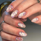 24Pcs Mid-length French Fake Nail with Silver Edge Design Round Head Almond False Nail Wearable Simple Finished Press on Nails