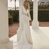 V-Neck Wedding Dress Long Sleeve Lace Appliques Backless Sexy Mermaid Bride Gown For Women Customize To Measures Elegant