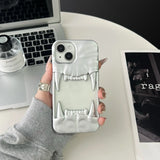 Cool 3D Canine Tooth Hollow Dissipate Heat Phone Case For iPhone 16 15 14 13 12 11 Pro Max White Shockproof Soft Silicone Cover