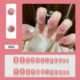 24Pcs False Nails French Gradient Ballet Fake Nails Press on Nails Black Heart Rhinestone Design Glitter Full Cover Nail Tips