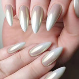 24Pcs Almond False Nails Simple White Gradient Press On Nail Ballet French Tips Wearable Decoration Full Cover Fake Nail Tips