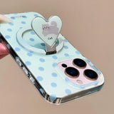 Mint Green Polka Dot Magnetic Holder Stand Phone Cover For iPhone 16 Pro Max 15 14 13 Case