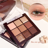 9-Color Chocolate Eyeshadow Palette with Pearl Shine, Fine Glitter, Matte Earth Tones, and Highlighting for Makeup