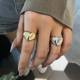 Gold Color Simple Smooth Metal Heart Ring Women Men Y2K Trendy Open Ring Punk Hip-Pop Ring for Teens Party Jewelry Couple Gifts