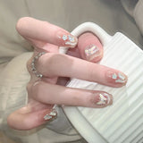 24Pcs Wearable Coffin Fake Nail Tips with Butterfly Camellia Designs Red Long Ballerina False Nails Press on Nails Art Manicure