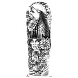 Full-arm Tattoo Stickers With The Crown Of The Virgin Of Jesus And Lion Waterproof Tattoo Stickers