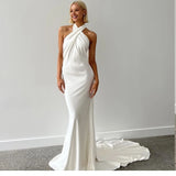 Halter Satin Wedding Dress Backless Mermaid Sleeveless For Women Customize To Measures Stunning Robe De Mariee Bridal Gowns