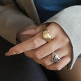 Gold Color Simple Smooth Metal Heart Ring Women Men Y2K Trendy Open Ring Punk Hip-Pop Ring for Teens Party Jewelry Couple Gifts