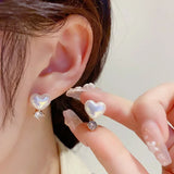 New Trend Simulation Pearl Long Earrings Women's Flower Rhinestone Wedding Pendant Earrings Fashion Korean Jewelry Earrings