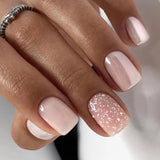 Short Square False Nails Aurora Silver Adhesive Glitter Gradient Design Detachable Fake Fingernails Full Cover Press on Nails