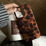 Black Brown Leopard Shockproof Phone Case for IPhone 11 12 13 14 15 16 Pro Max XR XS X 7 8 Plus SE2 16e Vortex Pattern  Cover