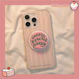 3D Cute Pink Stripes Magnetic Grip Tok Phone Case for IPhone 16 15 14 13 Pro Max Wireless Charge Magsafe Stand Holder Girl Cover