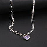 Purple Pink Black Crystal Heart Pendant Necklace Sweet Cool Girl Punk Clavicle Chain For Women Fashion Jewelry Gifts