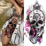 Black Forest Tattoo Sticker For Men Women Children Tiger Wolf Death Skull Temporary Tattoo Fake Henna Skeleton King Animal Tatoo