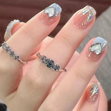 24Pcs Press on Nails Ice Transparent Butterfly Medium Fake Nail Tips Full Cover Coffin Nails with Butterflies Design Glossy Nail