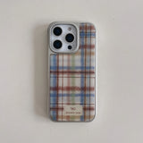 Autumn-Winter Retro Imitation Plush Line Plaid Sliver Edge Cover Case for iPhone 13 14 15 16 Pro Max Protective Phone Case