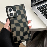 Rectangular Edge Black Twisted Chessboard Phone Case For iPhone 16 15 13 14 12 Pro Max Transparent Hard TPU Back Cover