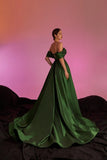 Pisoshare - Vintage Green Long A-line Leg Split Christmas Evening Party Dress for Women Fashion Prom Gown Outfit Gala Dresses#18496