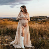 Maternity Photography Dresses Elegant Pleated Chiffon V-neck Short Sleeved Dress Pregnant Women Dresses For Baby Showers