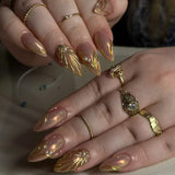 24Pcs Simple French Nails Art Tips Fake Nails 3D Design Wearable Full Cover False Nail Mid-length Almond Reusable Press on Nails