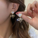 New Trend Simulation Pearl Long Earrings Women's Flower Rhinestone Wedding Pendant Earrings Fashion Korean Jewelry Earrings