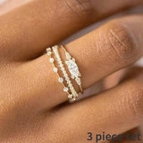 4 pcs/set Geometric Gold Color Combination Round Zircon Crystal Rings Set  for Women Engagement Party Wedding Rings Hand Jewelry