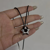 New Korean Fashion Hollow Titanium Steel Star Pentagram Pendant Necklace for Women Men Black Rope Chain Choker Y2k Party Jewelry