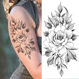 10 Sheets Flower Temporary Tattoos For Women Arm Legs Fake Tattoos Decal Realistic Black Rose Peony Snake Sexy Tatoos Body Art