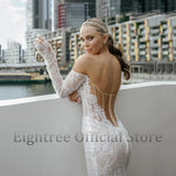 Elegant Mermaid Wedding Dresses Boho Long Sleeves Lace Bridal Dress White Backless Evening Wedding Gowns Customized