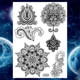 Women Girl Big Arm Owl Fake Tattoo Temporary Henna India Tatoo Stickers Custom Mandala Flower Black Turtle Tattoos Lace