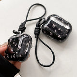 black soft silicone earphone case for airpods 1/2/3/4 pro 2 broken flowers pattern protective shell simple lanyard keychain
