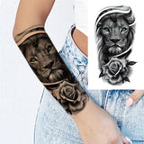 Black Forest Tattoo Sticker For Men Women Children Tiger Wolf Death Skull Temporary Tattoo Fake Henna Skeleton King Animal Tatoo