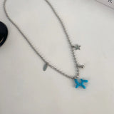 Titanium Steel Balloon Dog Five Pointed Star Round Beaded Necklace