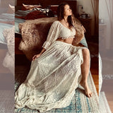 Maternity Photography Props Dress Sexy Hollow Lace Two Piece Set Split Dress Boho Pregnant Dress Baby Shower Dress ﻿