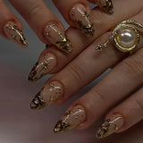 24Pcs Simple French Nails Art Tips Fake Nails 3D Design Wearable Full Cover False Nail Mid-length Almond Reusable Press on Nails
