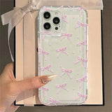 Cute Pink Heart Bow Case for IPhone 16 15 14 13 12 11 Pro Max 13 12Mini XS XR 7 8Plus SE Shockproof Soft Clear Cases Coque