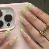 24Pcs Short Press on Nails with Almond Head Full Cover Silver Edge False Nails Nude Pink Glossy Artificial Nails for Girls Daily