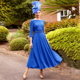 Royal Blue Wedding Guest Dress for Women 2024 3/4 Sleeves Luxury Mother of the Bride Gowns Midi Pearls Beaded A Line Party