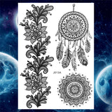 Women Girl Big Arm Owl Fake Tattoo Temporary Henna India Tatoo Stickers Custom Mandala Flower Black Turtle Tattoos Lace