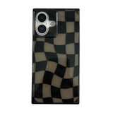 Rectangular Edge Black Twisted Chessboard Phone Case For iPhone 16 15 13 14 12 Pro Max Transparent Hard TPU Back Cover