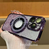 Luxury Magsafe Wireless Charging Case For iPhone 16 11 12 13 14 15 Pro Max Plus  Glitter Magnetic Ring Bracket Transparent Cover