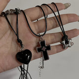 New Korean Fashion Hollow Titanium Steel Star Pentagram Pendant Necklace for Women Men Black Rope Chain Choker Y2k Party Jewelry