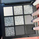 9 Colors Punk Smokey Matte Glitter Eyeshadow Palette Shimmer Eye Shadow Makeup Palette Cool Toned Gray Black Eye Pigment Palette