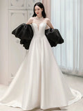White Strapless Simple Evening Dress Adult Ceremony Elegant French Style Court Bride Toasting A-line Luxury Prom Gowns New