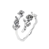 925 Sterling Silver Roses Branch Adjustable Rings For Women Engagement Wedding Female Luxury Jewelry Accessories Jewellery