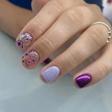 24Pcs Short Solid Color Wine Red Fake Nail Tips with Glue Glitter Square/round Head False Nails Wearable Ballet Press on Nails