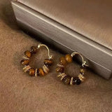 Vintage Hoop Earring for Women Melard Tiger Eye Stone Brown Round Earrings for Women Leopard Print Female Jewelry