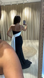 Elegant Formal Evening Dress 2025 Arabic Mermaid Party Dress With Draped Train Strapless Customized Birthday Prom Dress