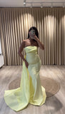 Elegant Formal Evening Dress 2025 Arabic Mermaid Party Dress With Draped Train Strapless Customized Birthday Prom Dress