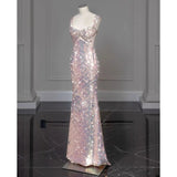 Shiny Pink Mermaid Evening Dresses Bowknot Sequined Beading Detachable Tailing Halter Collar Customize Luxury Prom Gowns 2024